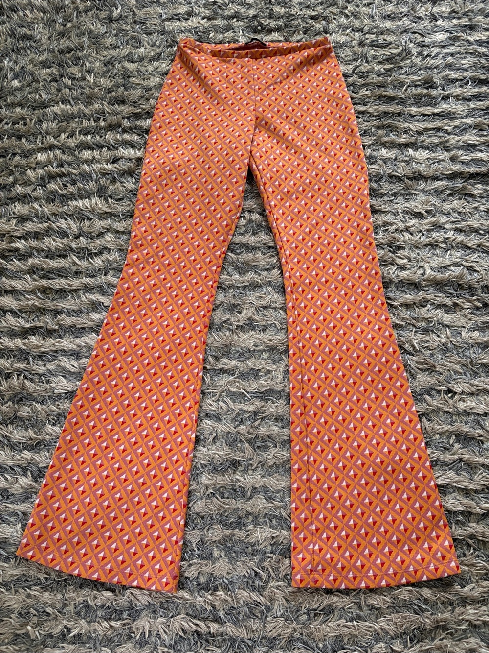 Zara Orange Geometric Flare Pants Leggings Size M